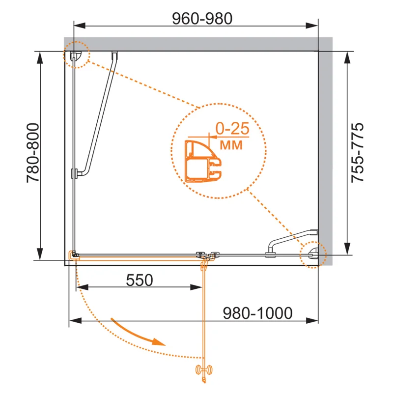 Душевой уголок Cezares VERONA-W-AH-1-100/80-P-Cr-R