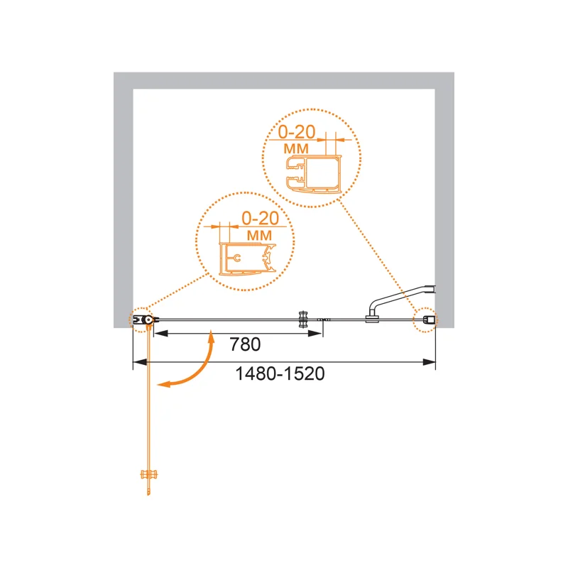 Душевая дверь CEZARES ELENA-W-B-11-60+90-P-Cr-L