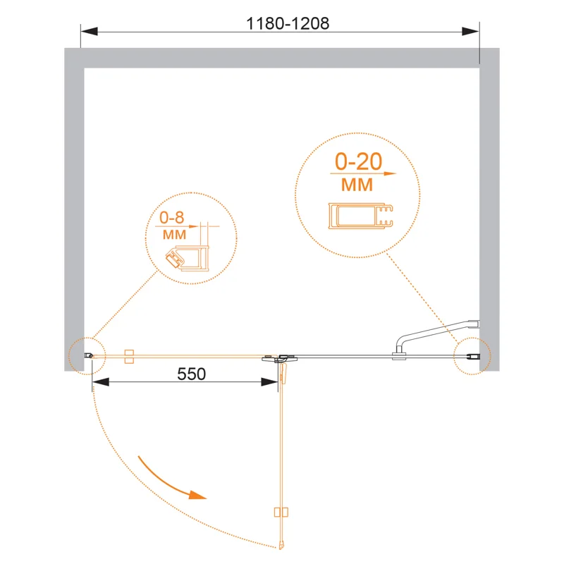 Душевая дверь CEZARES BERGAMO-W-B-12-120-C-Cr-R