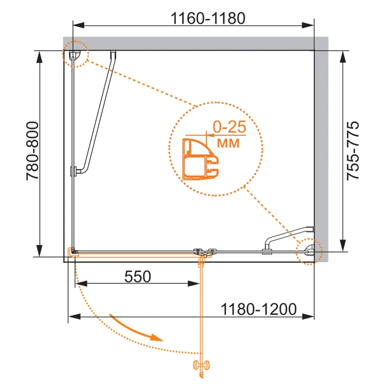 Душевой уголок Cezares VERONA-W-AH-1-120/80-P-Cr-R