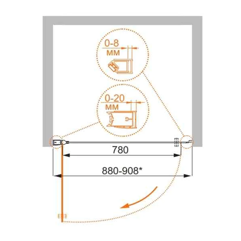 Душевая дверь CEZARES ELENA-W-B-1-90-P-Cr-L