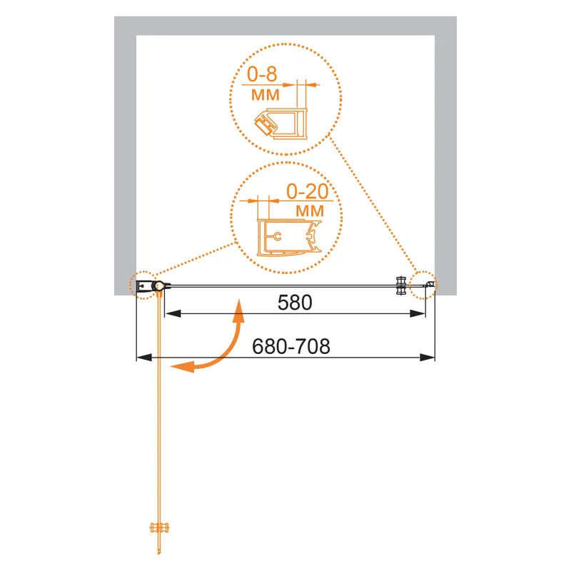 Душевая дверь CEZARES ELENA-W-B-1-70-P-Cr-L