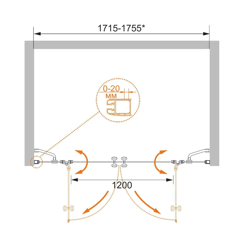 Душевая дверь CEZARES ELENA-W-B-22-180-C-Cr