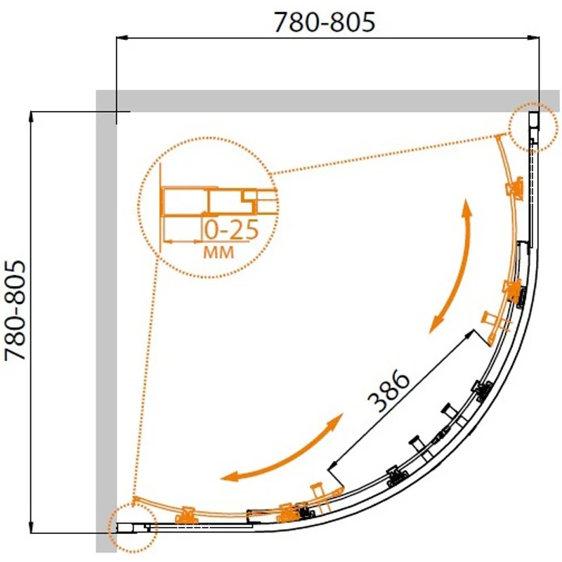 Душевой уголок Cezares MOLVENO-R-2-80-C-Cr-IV
