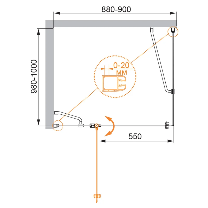 Душевой уголок Cezares ELENA-W-AH-1-90/100-C-Cr