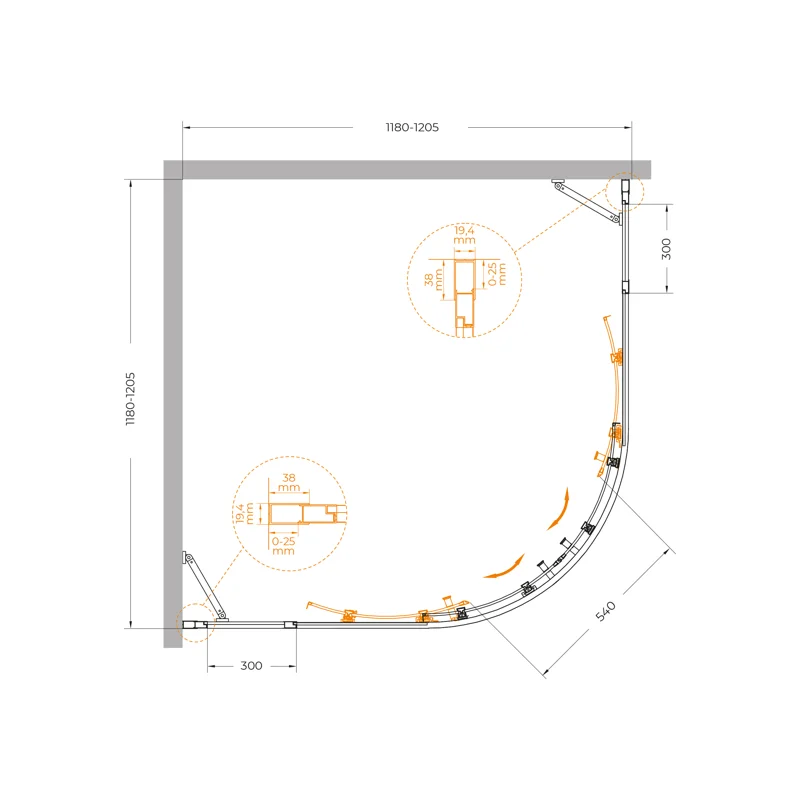 Душевой уголок Cezares MOLVENO-R-22-90+30-C-Cr-IV
