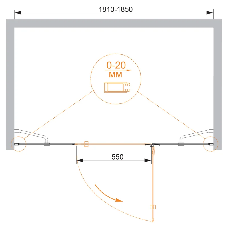Душевая дверь CEZARES BERGAMO-W-B-13-90+60/40-C-Cr-R