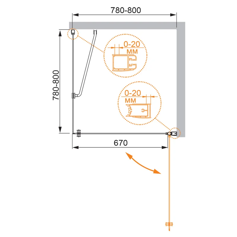 Душевой уголок Cezares ELENA-W-A-1-80-P-Cr-R