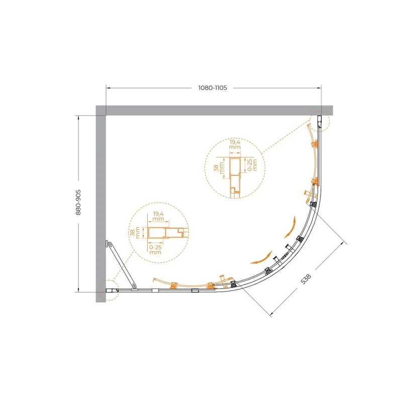Душевой уголок Cezares MOLVENO-RH-2-110/90-P-Cr