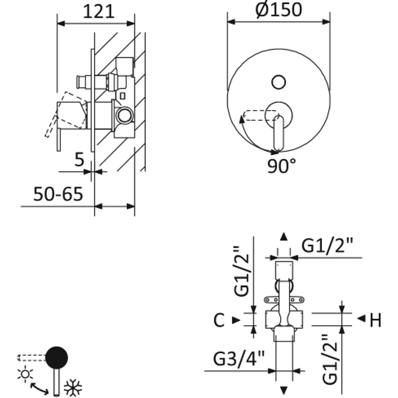 Встраиваемый смеситель Cezares LEAF-VDIM-L-01
