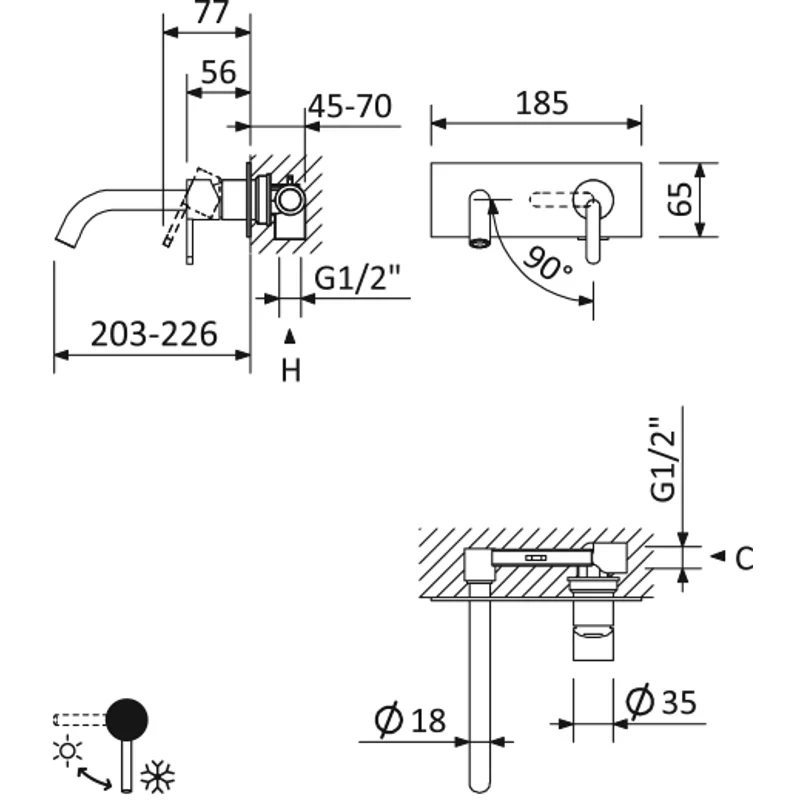 Смеситель для раковины встраиваемый Cezares LEAF-BLI1-L-01-W0