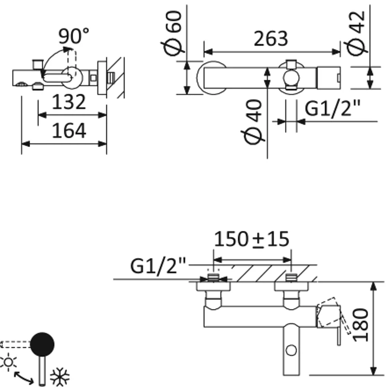 Смеситель для ванны и душа Cezares LEAF-VD-L-01