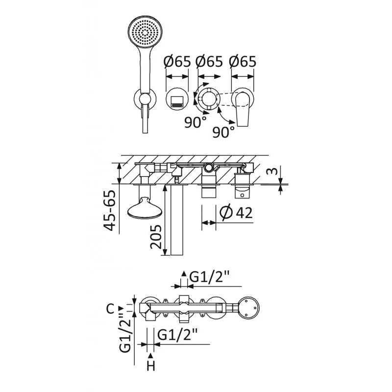 Встраиваемый смеситель для ванны и душа Cezares NAUTIC-VDM3-01