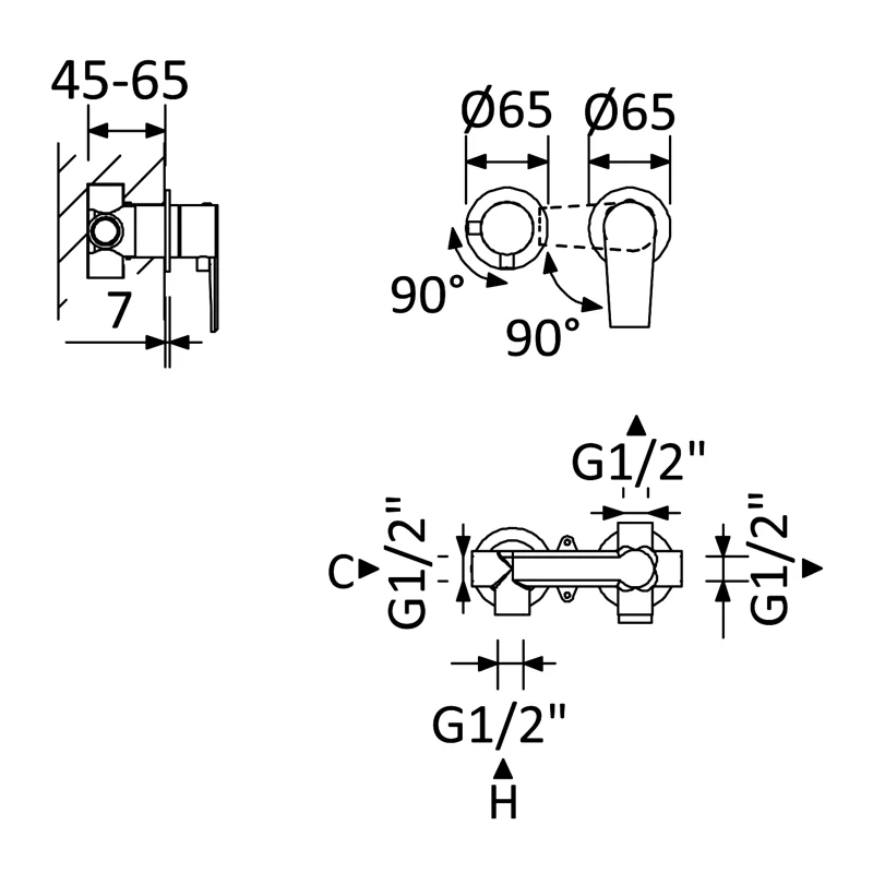 Встраиваемый смеситель для душа Cezares NAUTIC-VDIM2-M-01