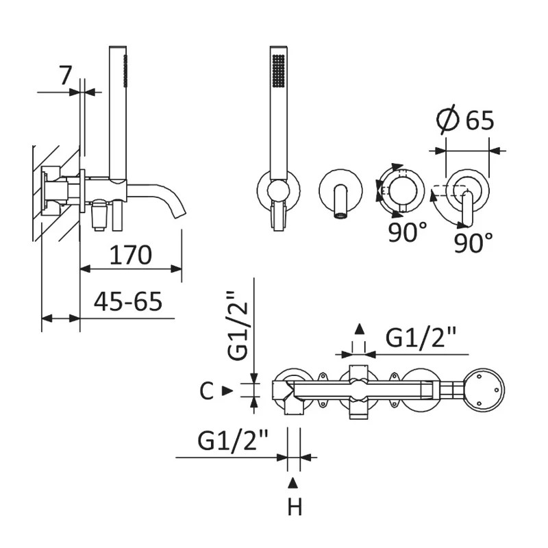 Встраиваемый смеситель для ванны и душа Cezares LEAF-VDIM3-D-L-NOP