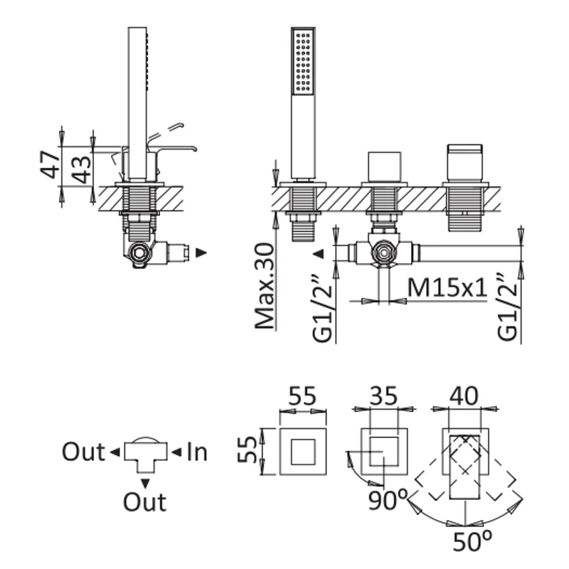 Смеситель на борт ванны Cezares PORTA-BVDM3-01