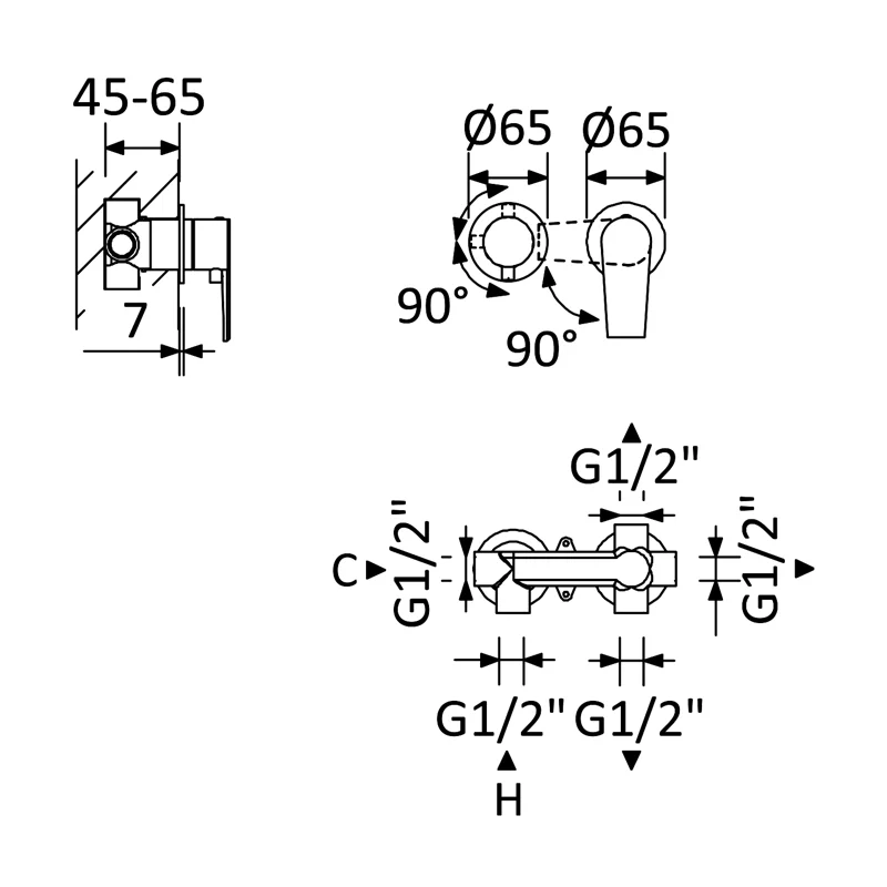 Встраиваемый смеситель для душа Cezares NAUTIC-VDIM3-M-01
