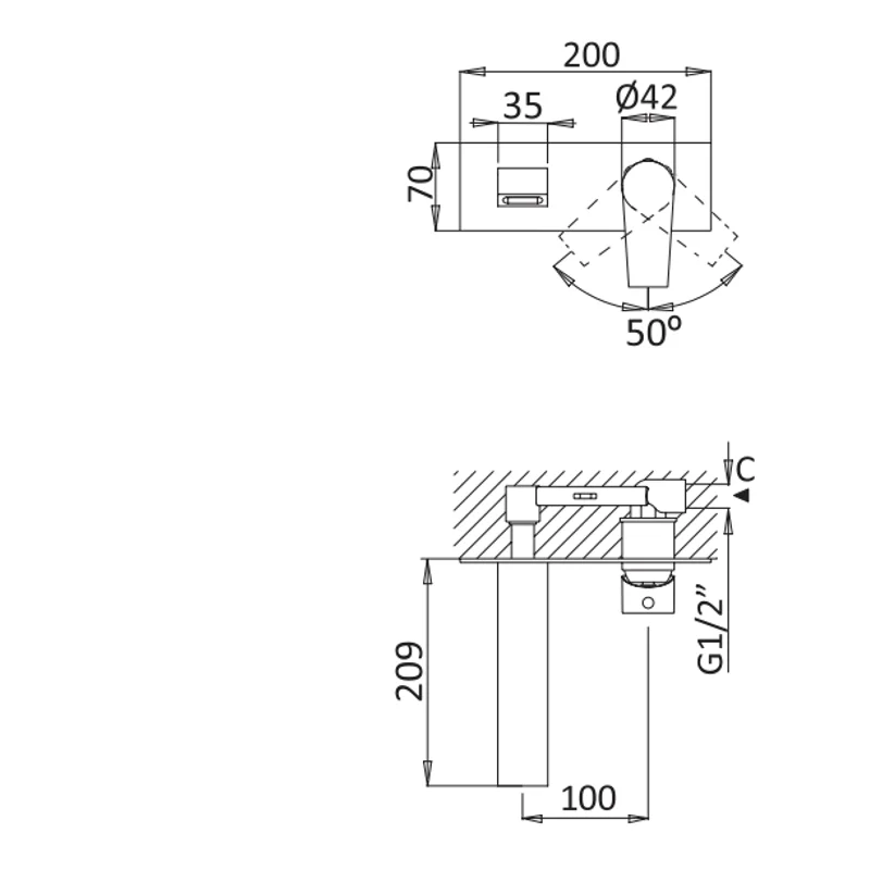 Встраиваемый смеситель для раковины Cezares NAUTIC-BLI-NOP