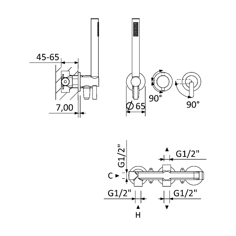 Встраиваемый смеситель для душа Cezares LEAF-DIM3-D-L-01