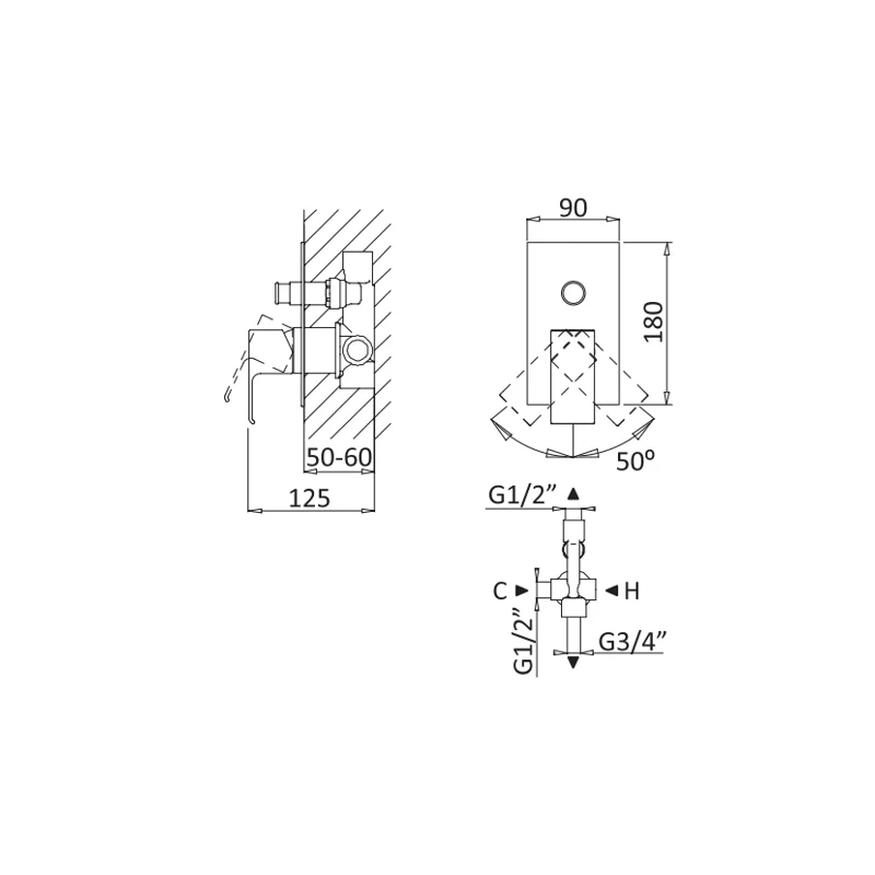 Встраиваемый смеситель для душа Cezares PORTA-VDIM-SS