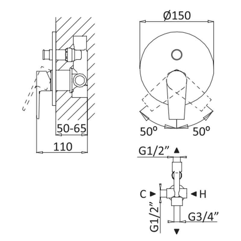 Встраиваемый смеситель для душа Cezares NAUTIC-VDIM-BIO