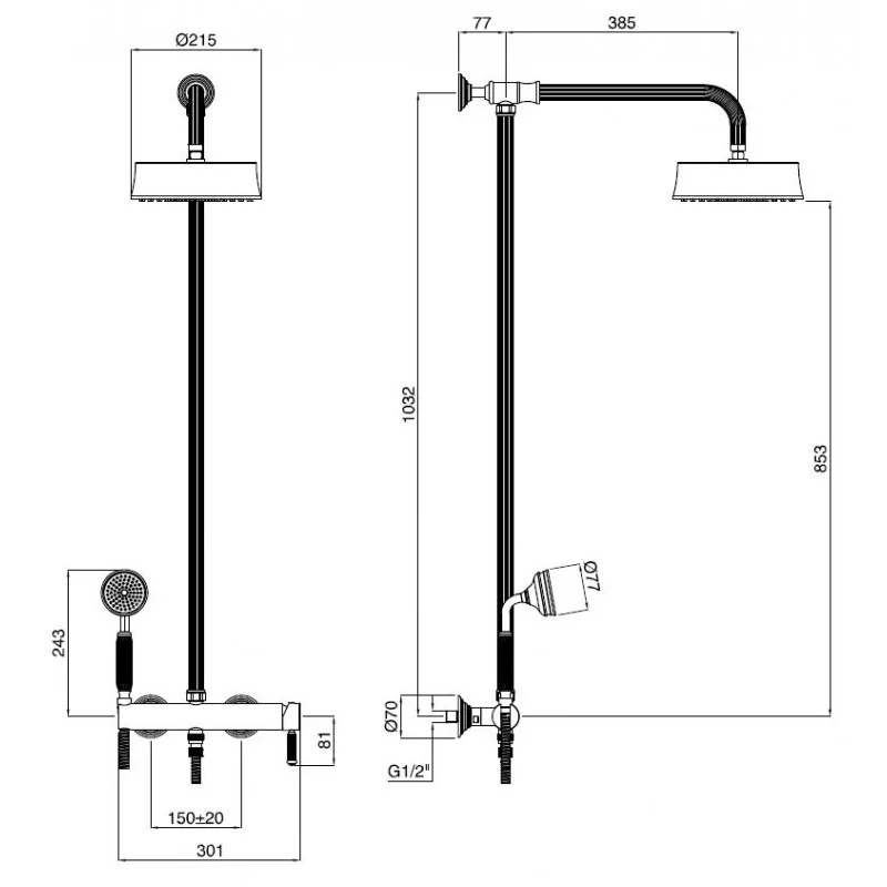 Душевая стойка со смесителем для верхнего и ручного душа CEZARES OLIMP-CD-03/24-L