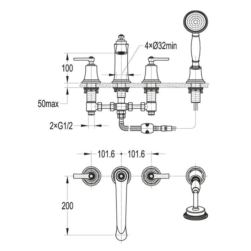 Смеситель на борт ванны Cezares LIBERTY-F-BVD4-01