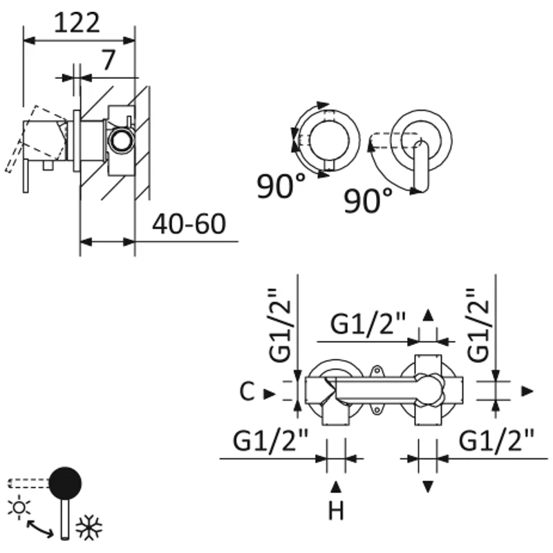 Встраиваемый смеситель Cezares LEAF-VDIM3-L-01