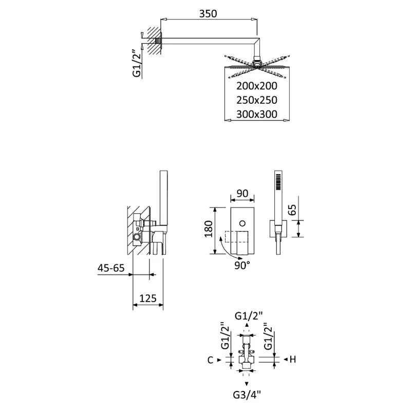 Душевая система Cezares Porta PORTA-DSIPQ-30-NOP Черный