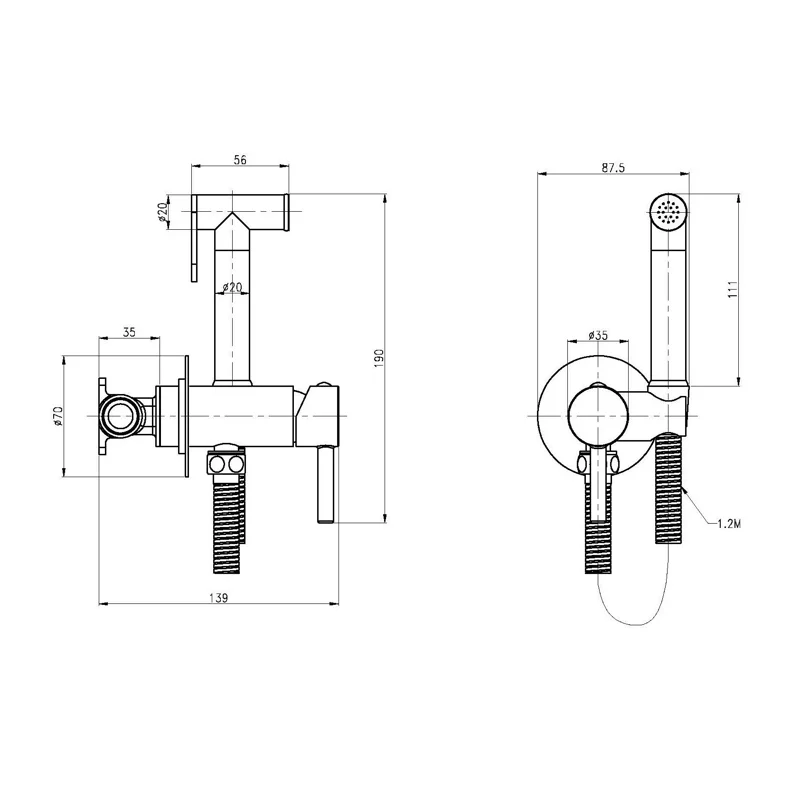 Гигиенический душ со смесителем Cezares CZR-SET-DA1-ID2-FMM120-NOP
