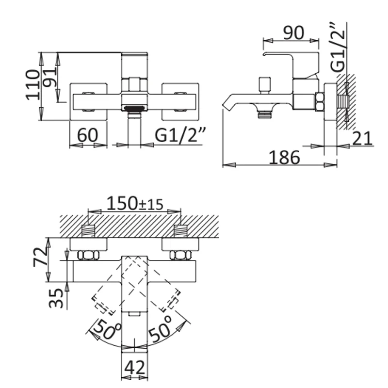Смеситель для ванны и душа Cezares PORTA-VM-BIO