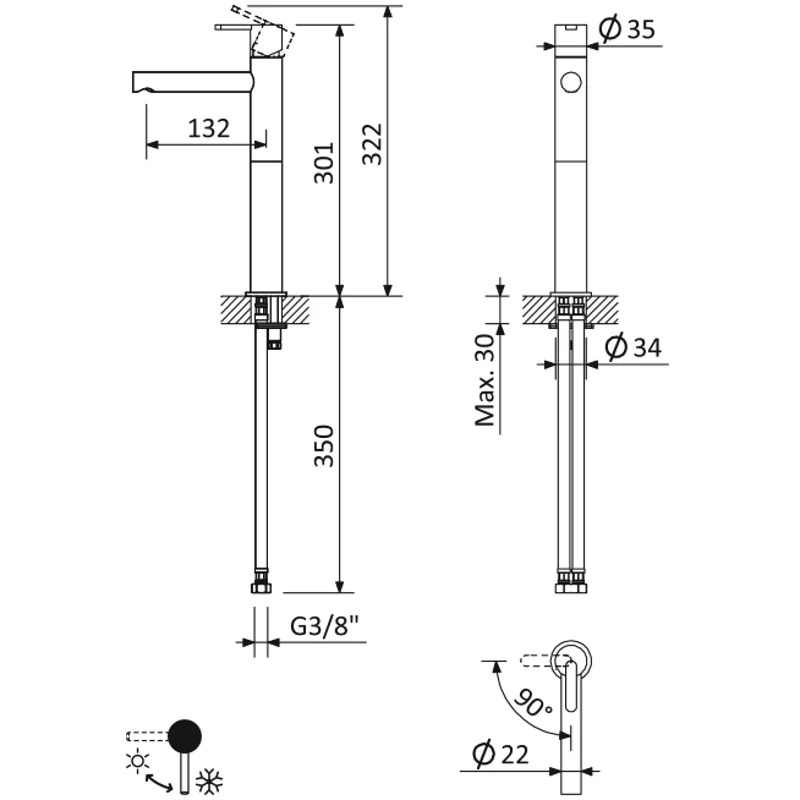 Смеситель для раковины Cezares LEAF-LC1-L-NOP
