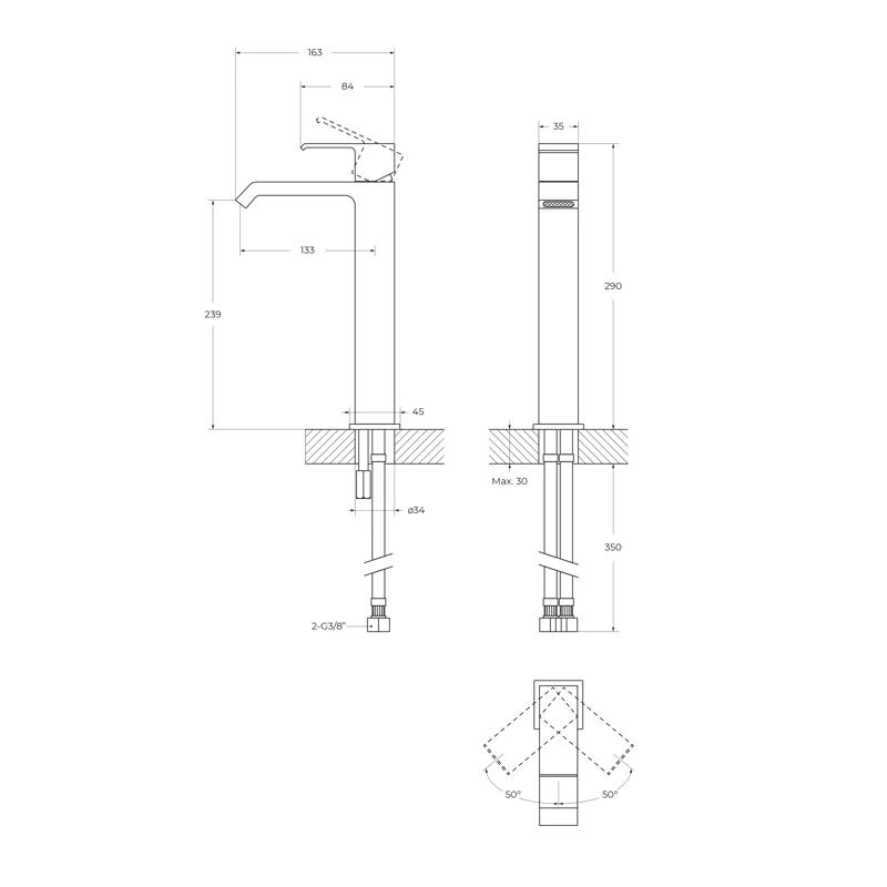 Смеситель для накладной раковины Cezares PORTA-LC-01-W0