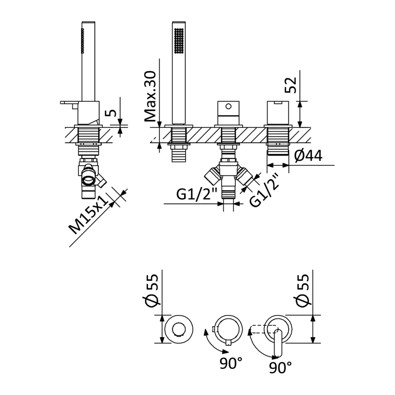 Смеситель на борт ванны Cezares LEAF-BVDM3-L-SR