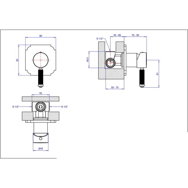 Смеситель для душа встраиваемый Cezares OLIMP-DIM2-02-L