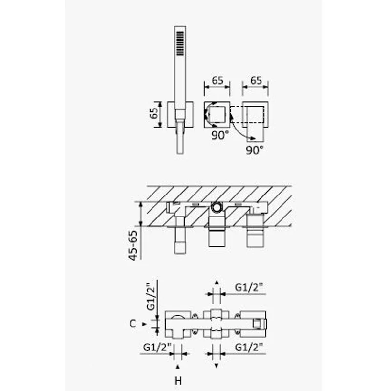 Встраиваемый смеситель для ванны и душа Cezares PORTA-VDM2-01