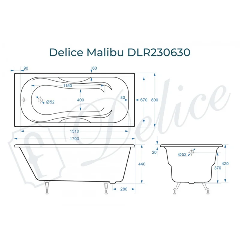 Ванна чугунная Delice Malibu 170х80 DLR230630