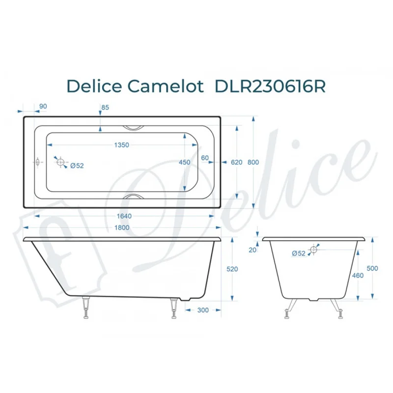 Ванна чугунная Delice Camelot 180х80 с отверстиями под ручки DLR230616R