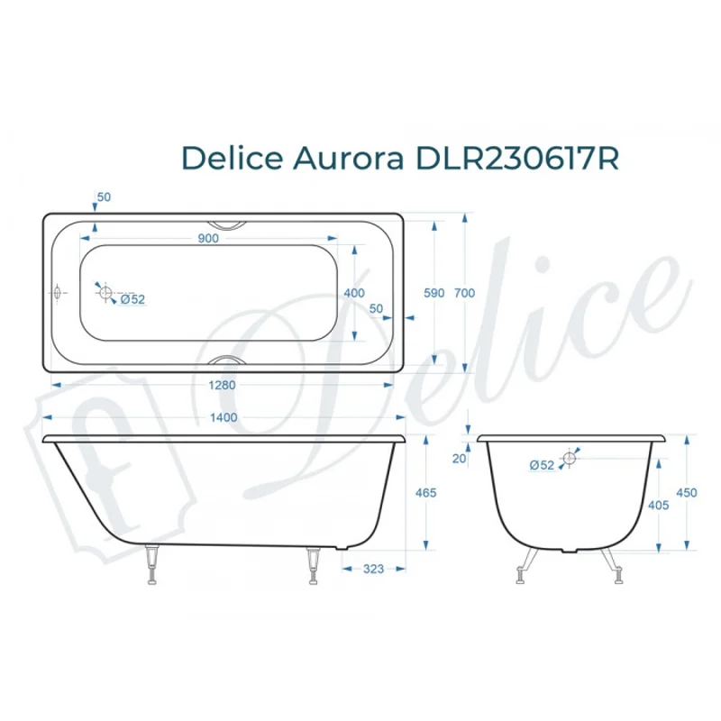 Ванна чугунная Delice Aurora 140х70 с отверстиями под ручки DLR230617R