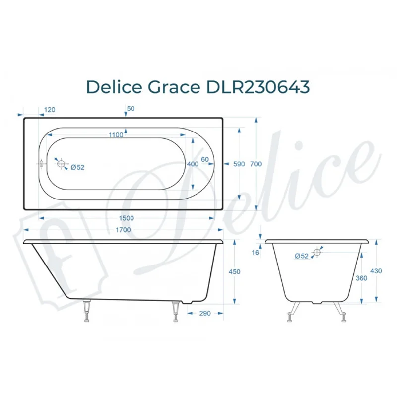 Ванна чугунная Delice Grace 170х70 DLR230643