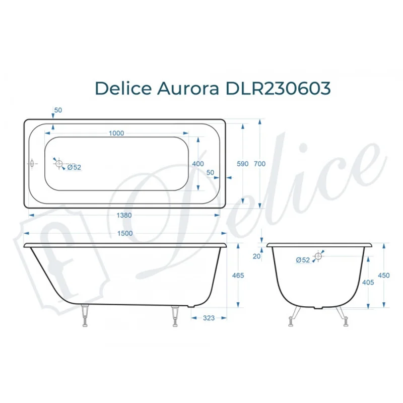 Ванна чугунная Delice Aurora 150х70 DLR230603