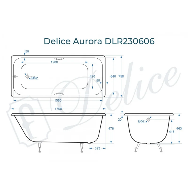 Ванна чугунная Delice Aurora 170х75 DLR230606