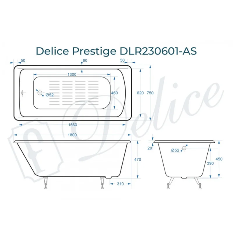 Ванна чугунная Delice Prestige 180х75 с антискользящим покрытием DLR230601-AS