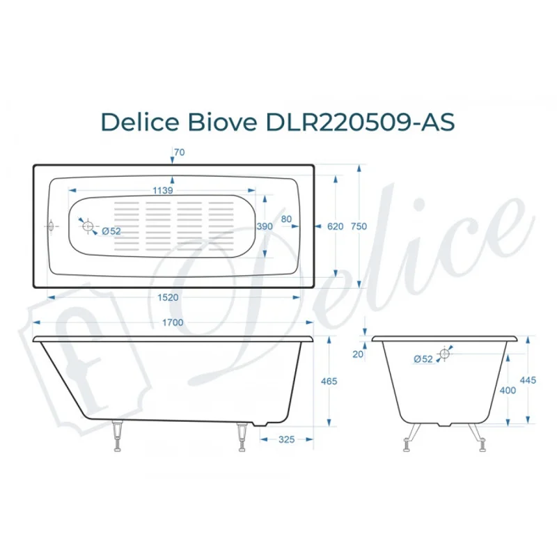 Ванна чугунная Delice Biove 170х75 с антискользящим покрытием DLR220509-AS