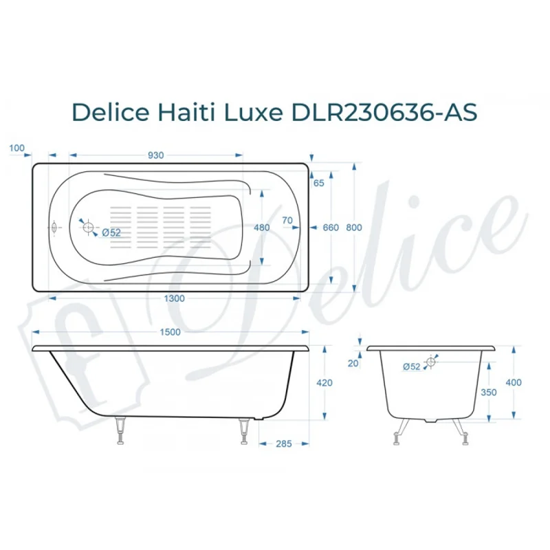 Ванна чугунная Delice Haiti Luxe 150х80 с антискользящим покрытием DLR230636-AS