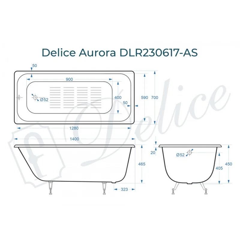 Ванна чугунная Delice Aurora 140х70 с антискользящим покрытием DLR230617-AS