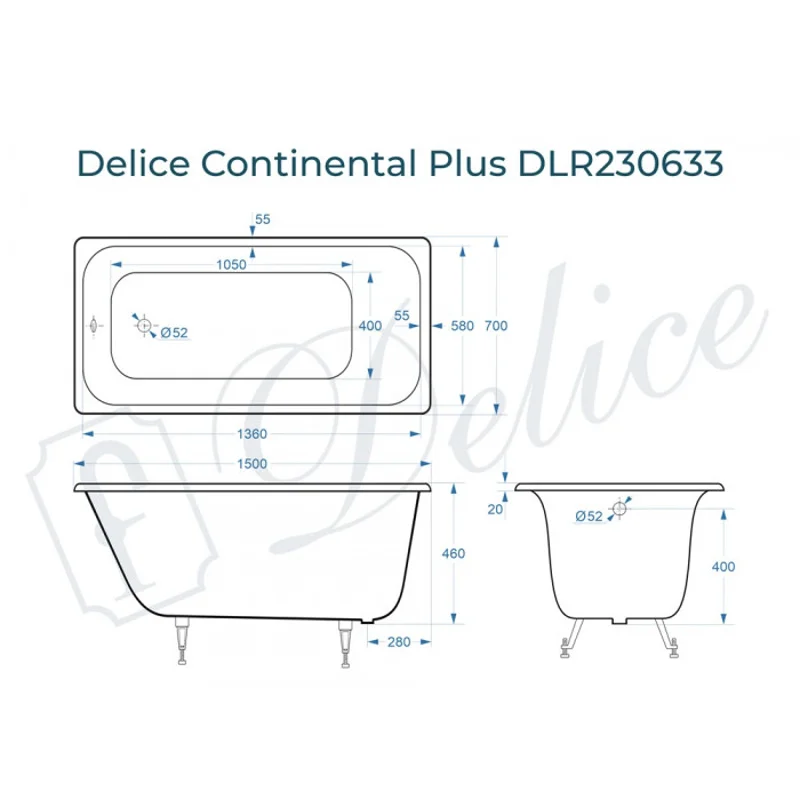 Ванна чугунная Delice Continental PLUS 150х70 DLR230633