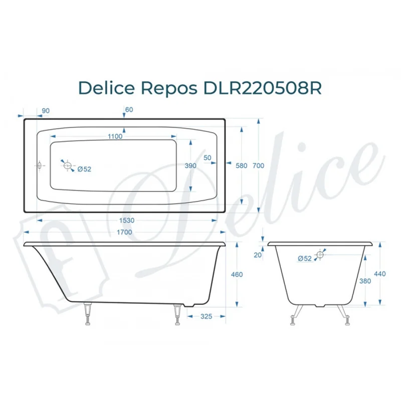 Ванна чугунная Delice Repos 170х70 DLR220508
