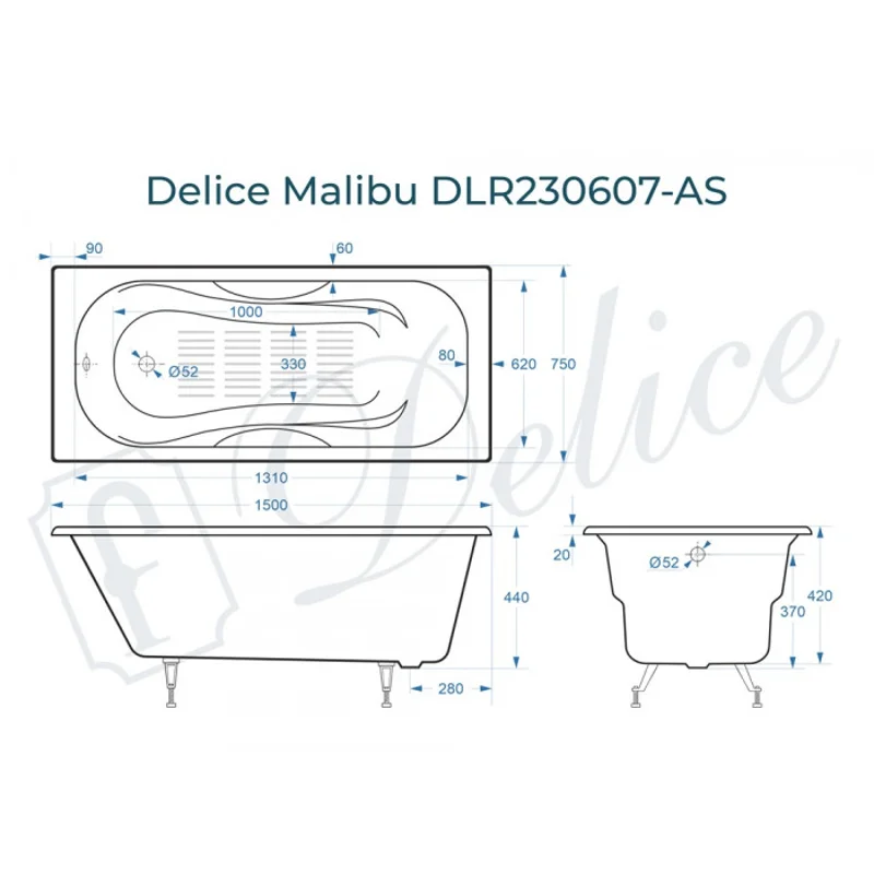 Ванна чугунная Delice Malibu 150х75 с антискользящим покрытием DLR230607-AS
