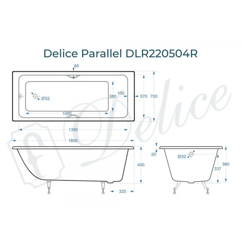 Ванна чугунная Delice Parallel 160х70 с ручками DLR220504R